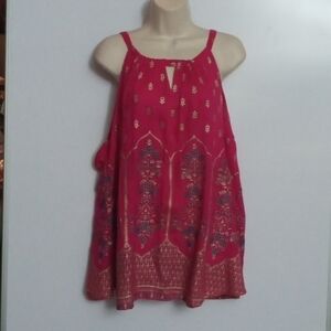 Lapogee Tunic Sleeveless Top Sz 2X Pink Gold Floral Print NWT